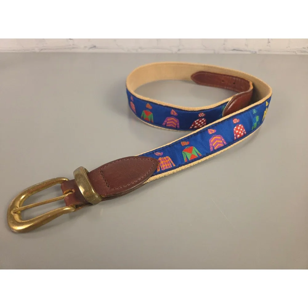 Leather Ribbon Belt Jockeys Horse Racing Kentucky Derby YRL Sz 34